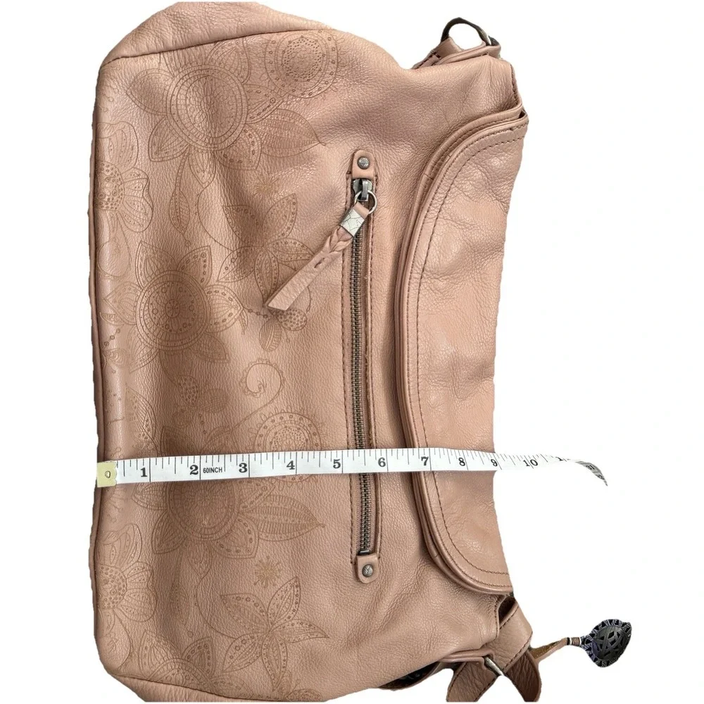 The Sak Taupe Leather Crossbody Bag Embossed Floral Boho Tan Zip Purse - Picture 9 of 11